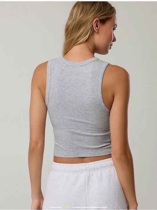 OFFLINE by Aerie Thumbs Up Cropped Tank Top Large NWT Heavyweight Heather Gray - Picture 4 of 5